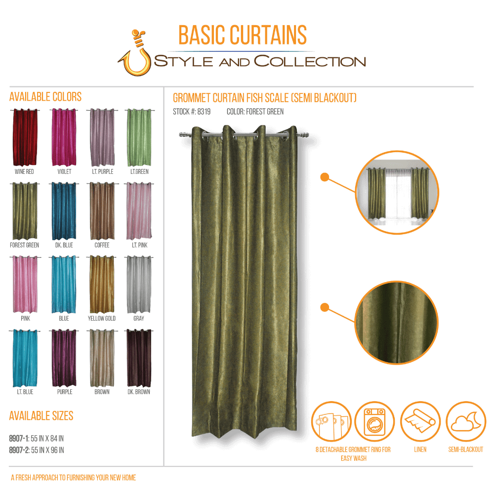 STYLE & COLLECTION Window Curtain Semi-Blackout Shimmer 55" x 84" Green 