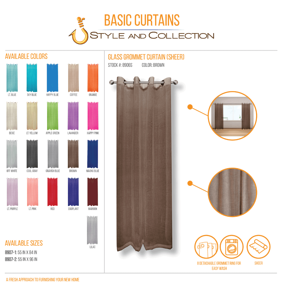 STYLE & COLLECTION Window Curtain Sheer 55" x 84" Brown 