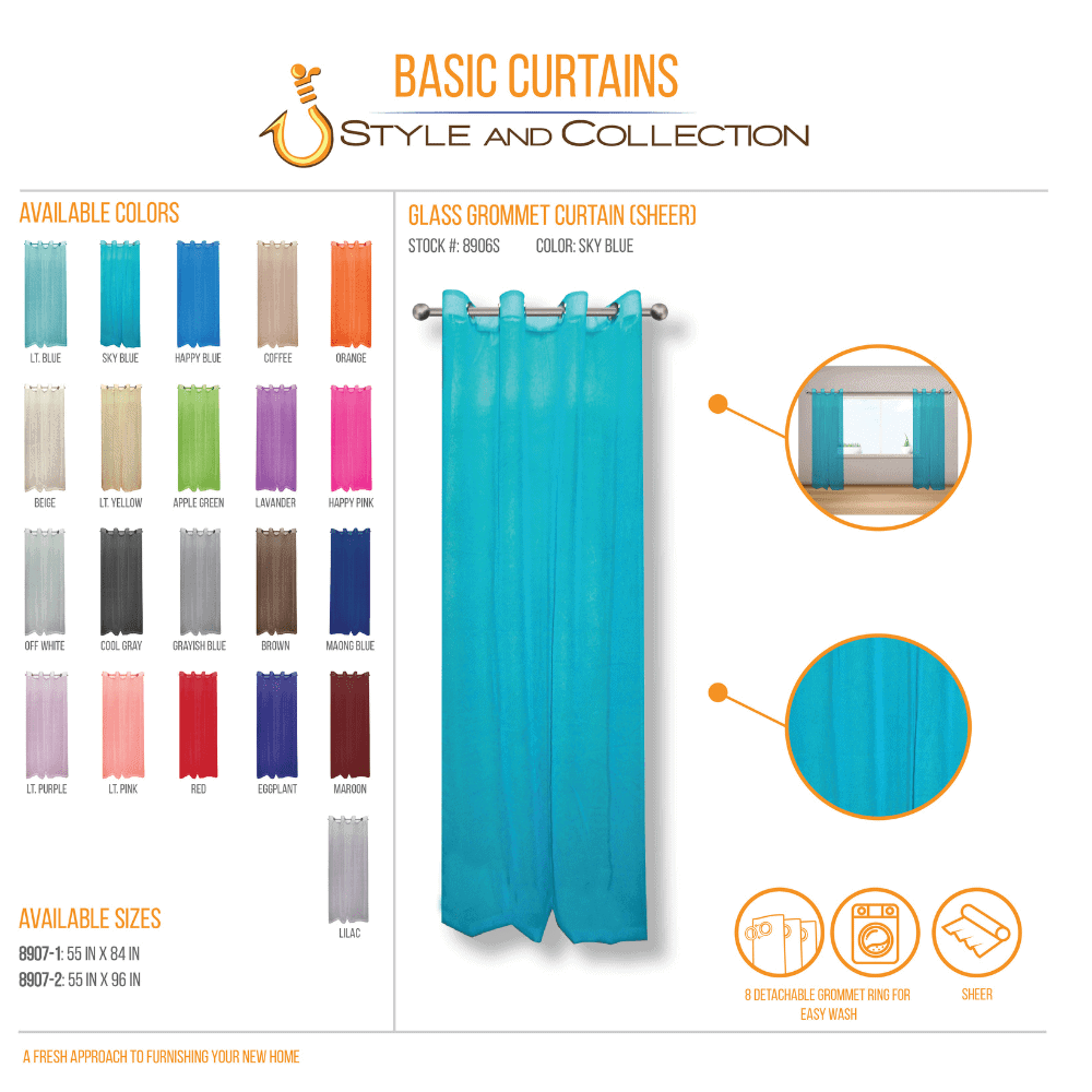 STYLE & COLLECTION Window Curtain Sheer 55" x 84" Sky Blue 