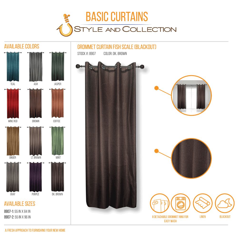 STYLE & COLLECTION Window Curtain Semi-Blackout Canvass 55" x 84" Dark Brown 