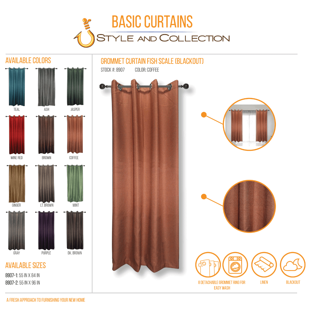 STYLE & COLLECTION Window Curtain Semi-Blackout Canvass 55" x 84" Coffee 