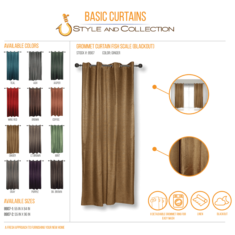 STYLE & COLLECTION Window Curtain Semi-Blackout Canvass 55" x 96" Ginger 