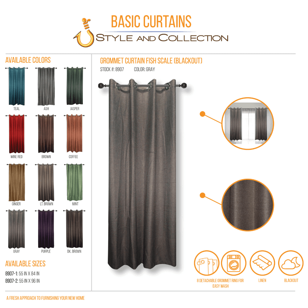 STYLE & COLLECTION Window Curtain Semi-Blackout Canvass 55" x 96" Gray 