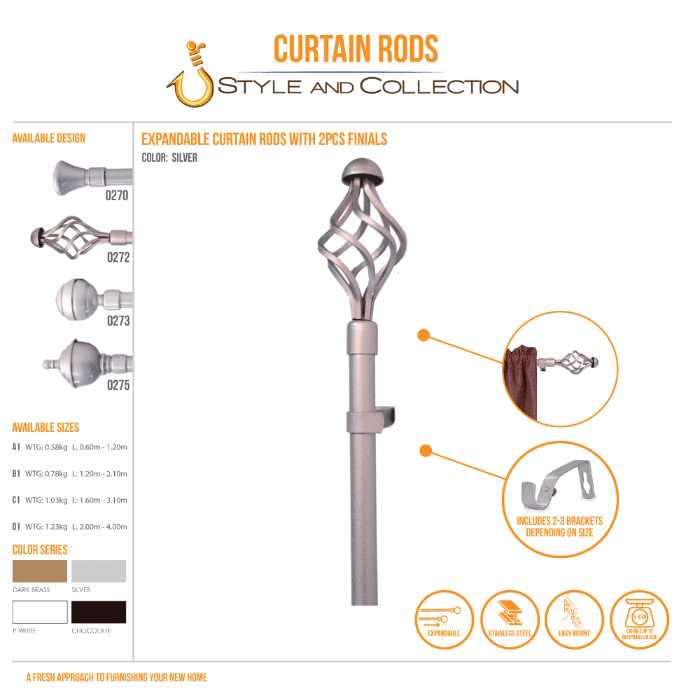 STYLE & COLLECTION Curtain Rod Single Painted Silver 1.6m - 3.1m 19mm Swivel