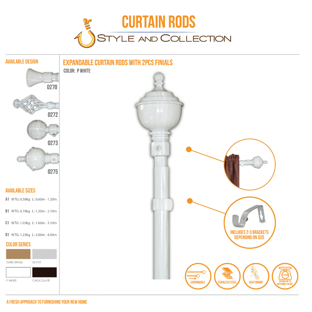 STYLE & COLLECTION Curtain Rod Single Painted White 1.6m - 3.1m 19mm Alvin