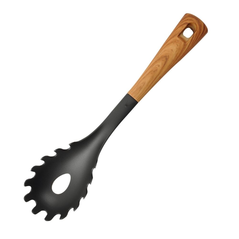MASFLEX Cooking Utensil Nylon Spaghetti Server with Soft Touch Wooden-Like Handle