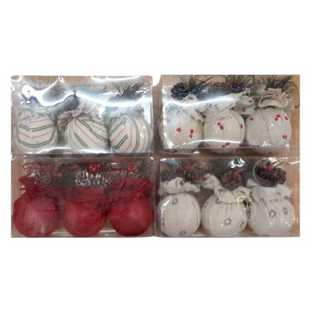 3pc Burlap Christmas Ball with Pinecones 4 Design