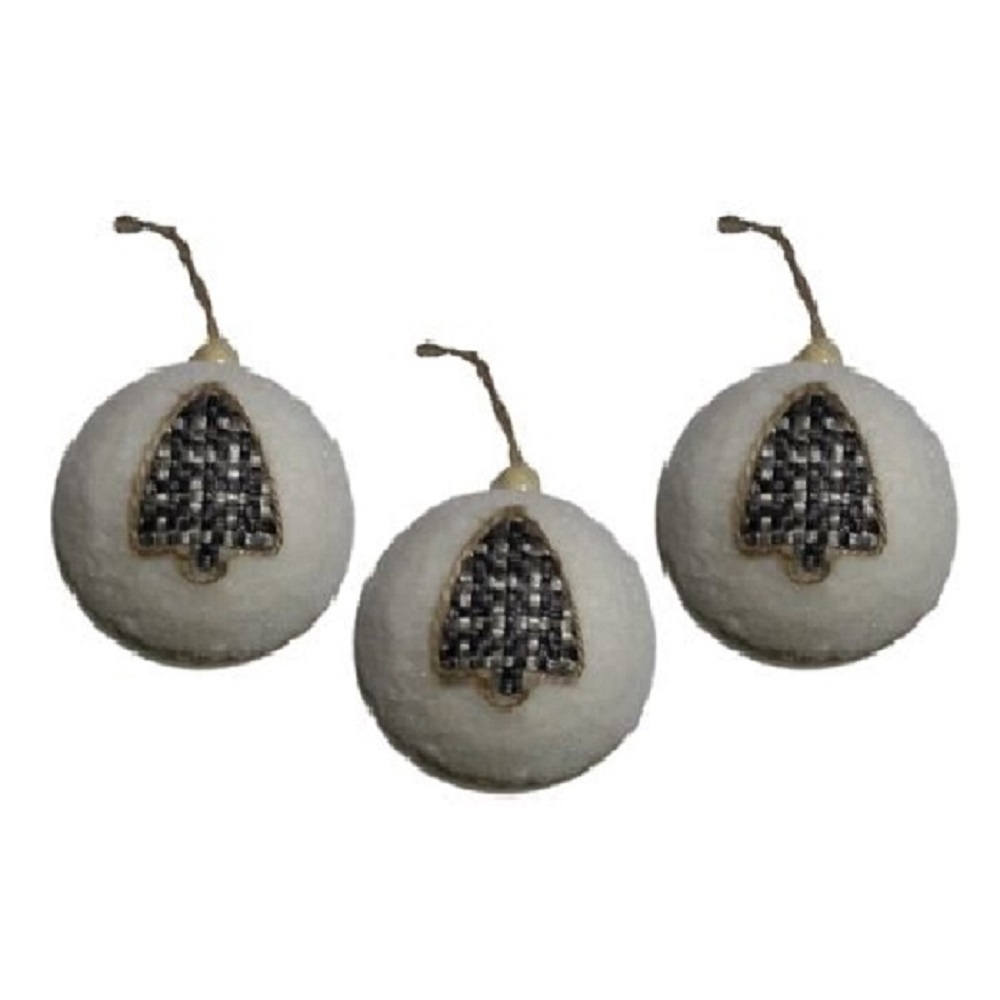 White Felt Christmas Ball with Grey Burlap Christmas Tree