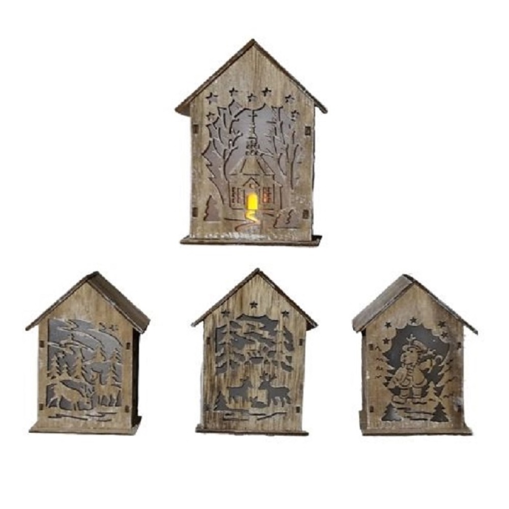 Random Design Wooden Lighted Carved House