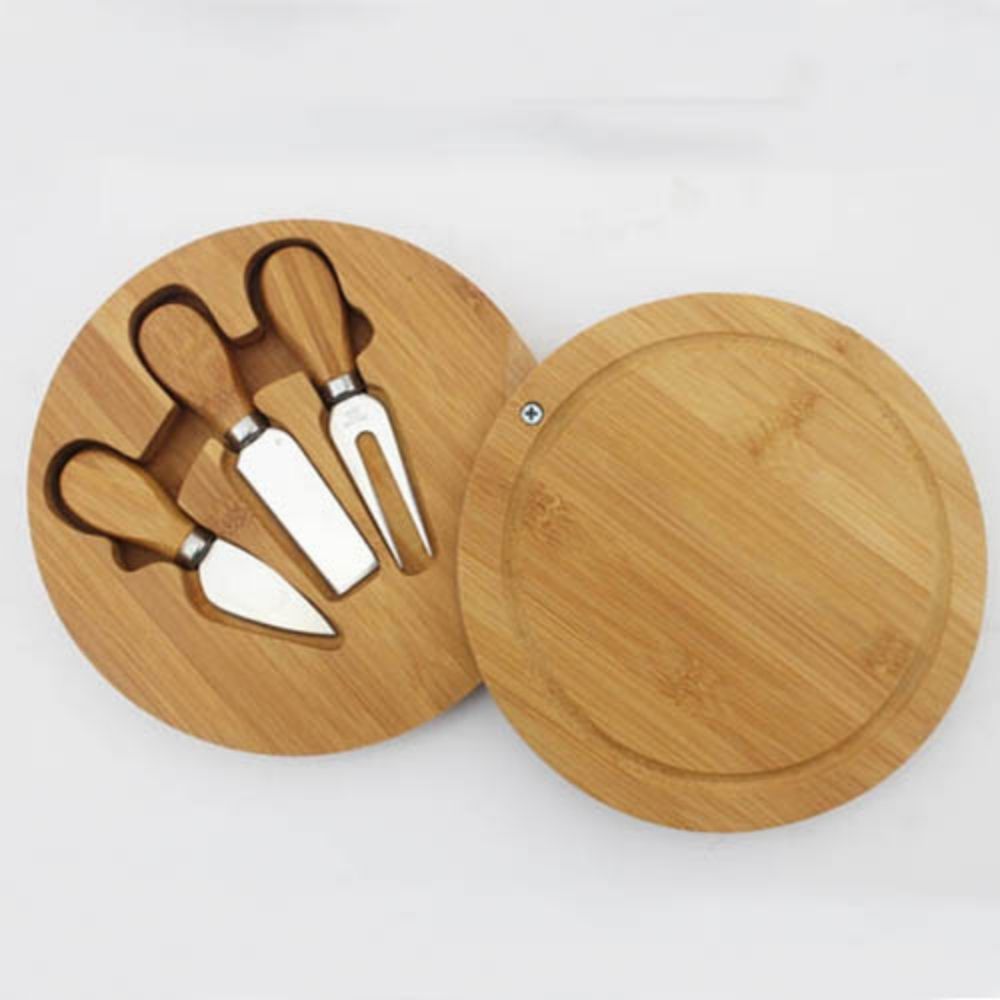 Dinner Essential Round Bamboo Cheese Board and 3pc Knife Set