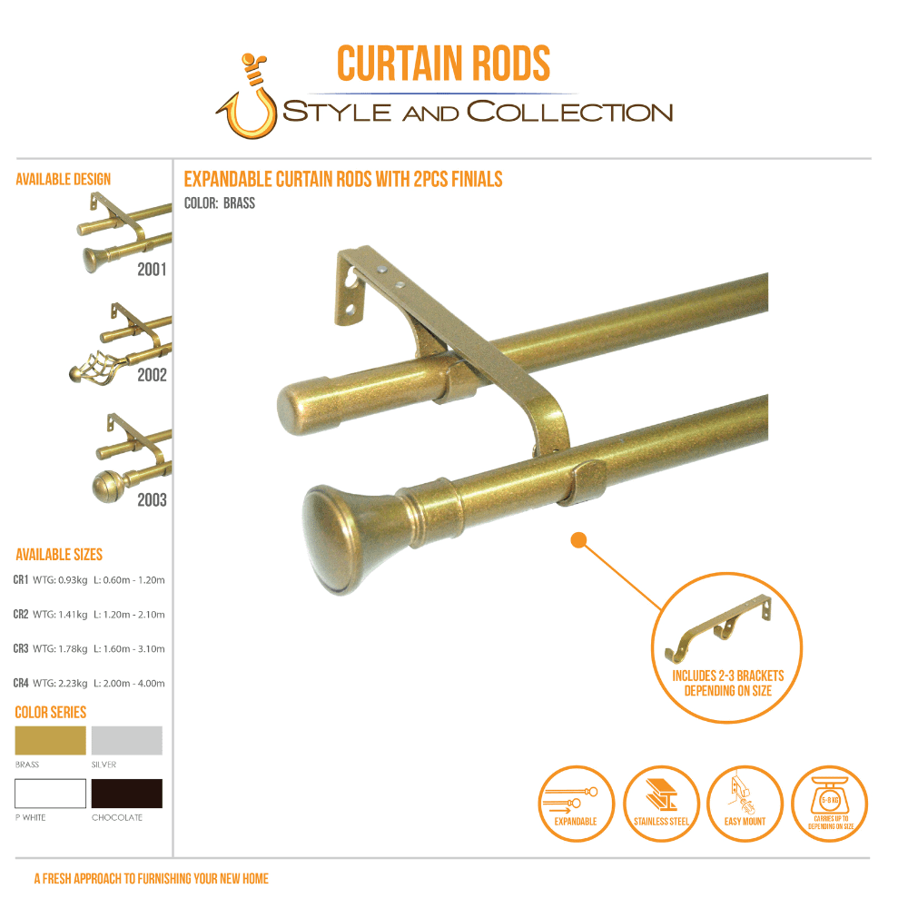 STYLE & COLLECTION Curtain Rod Double Painted Dark Brass 0.6m - 1.2m Leslie