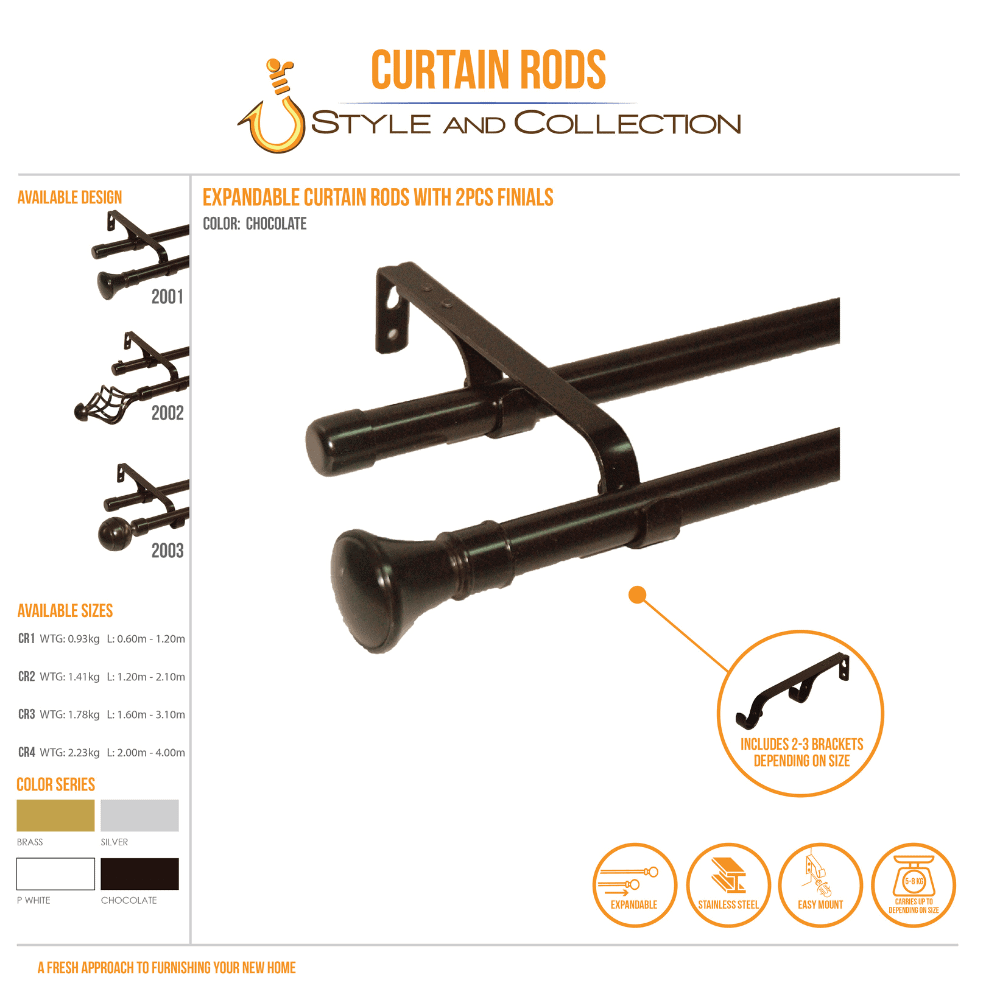 STYLE & COLLECTION Curtain Rod Double Painted Dark Brass 1.6m - 3.1m Leslie