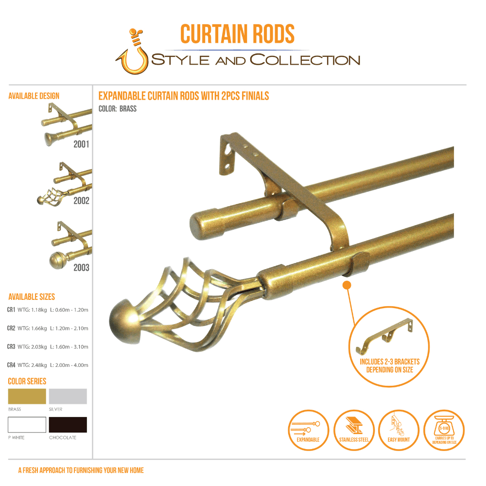 STYLE & COLLECTION Curtain Rod Double Painted Dark Brass 0.6m - 1.2m Swivel