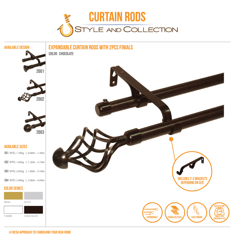 STYLE & COLLECTION Curtain Rod Double Painted Choco 0.6m - 1.2m Swivel