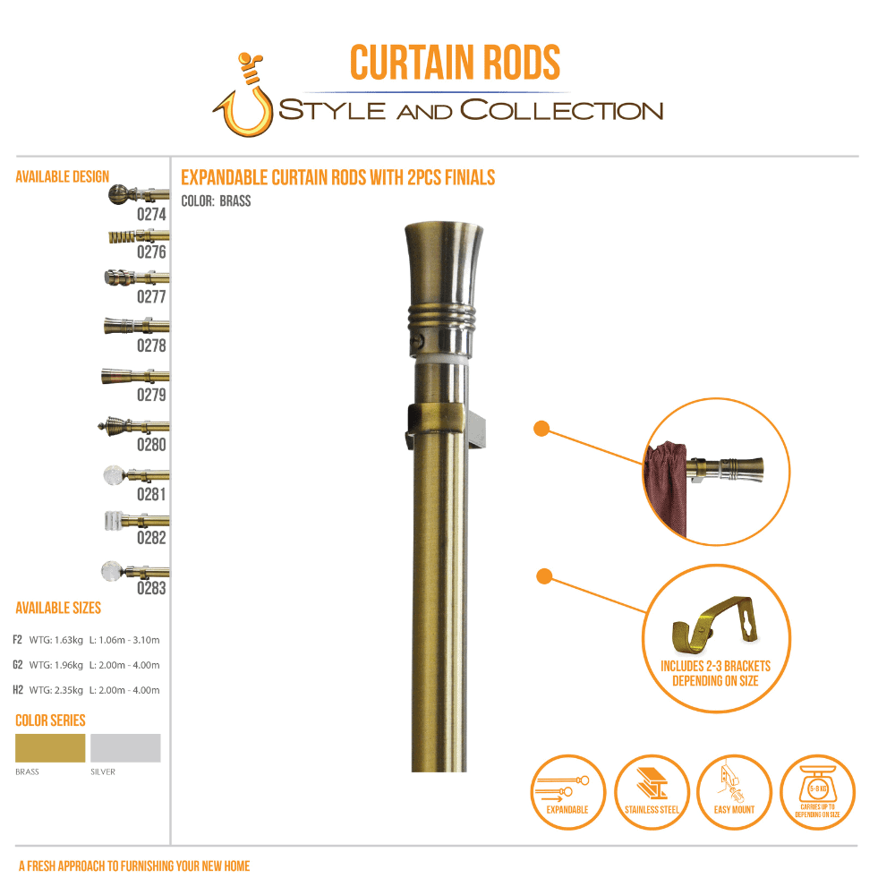 STYLE & COLLECTION Curtain Rod Electro Plated Dark Brass 1.6m - 3.1m Anna