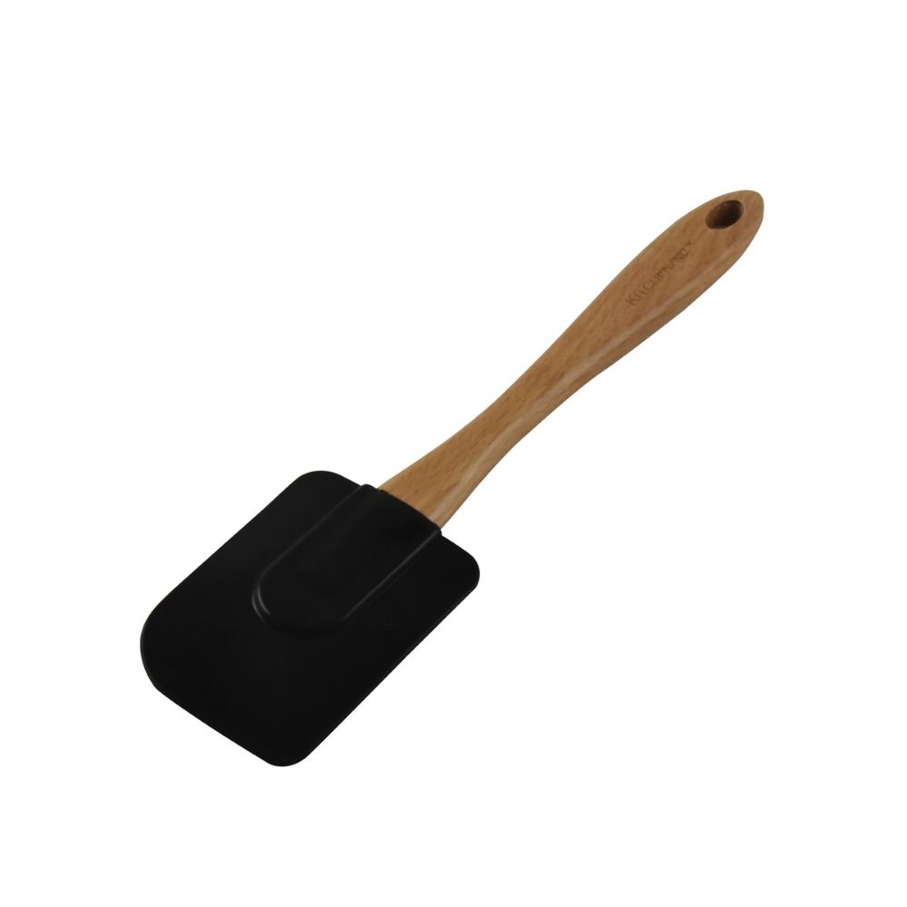 KITCHEN PRO Full Silicone Square Corner Spatula 30cm Wooden Handle