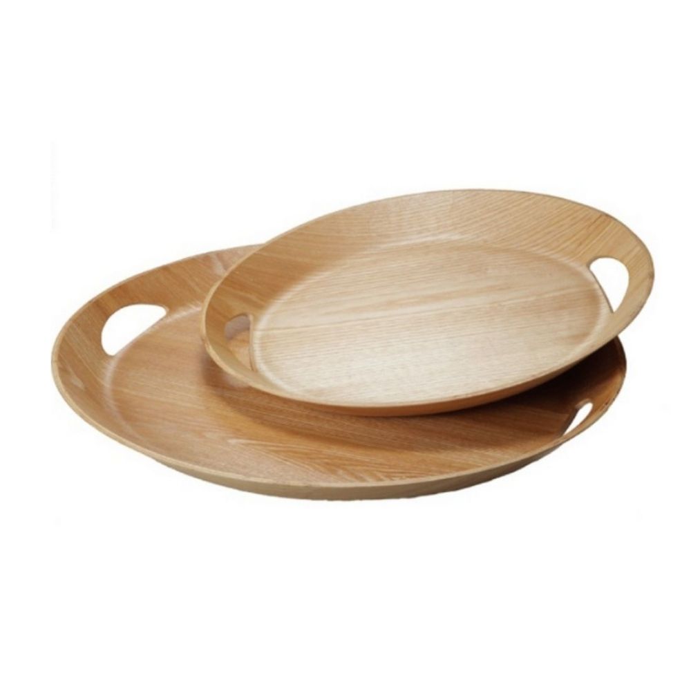 Dinner Essential Round Wooden Serving tray with Handle 38X34X4CM