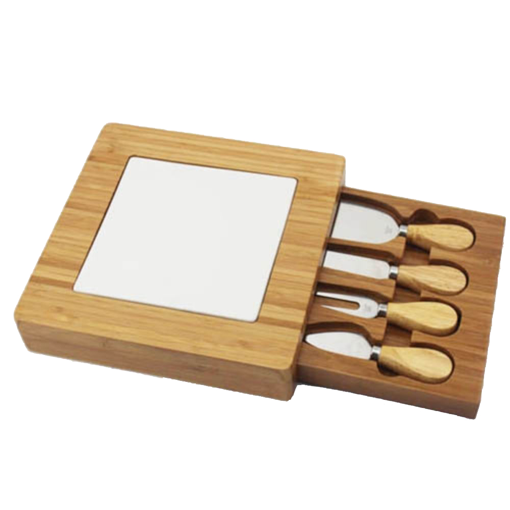 Dinner Essential Square Bamboo Cheese Board and 4pc Knife Set