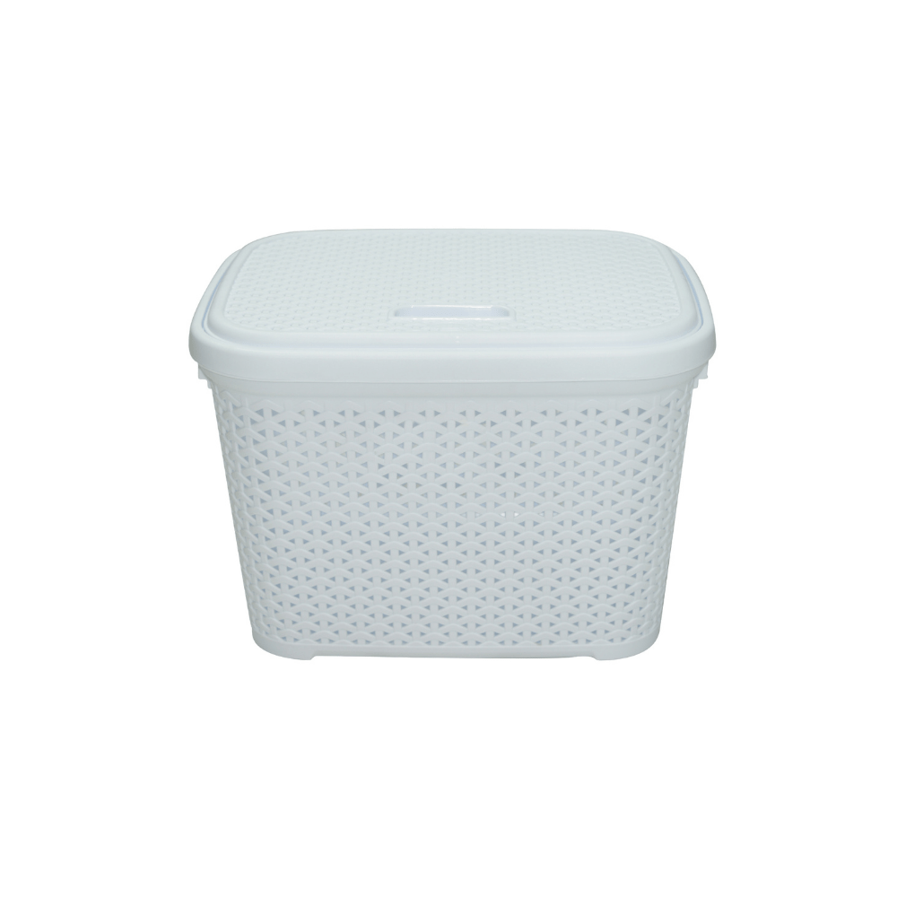 HOBBYLIFE Rattan Storage Basket with Lid 20 Liters White