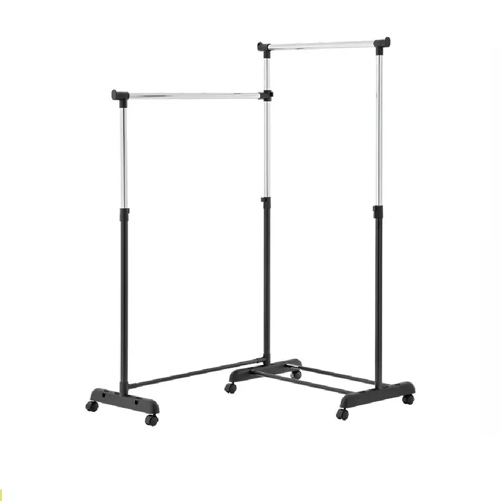 Adjustable Clothes Hanger Rolling Double Clothing Rail