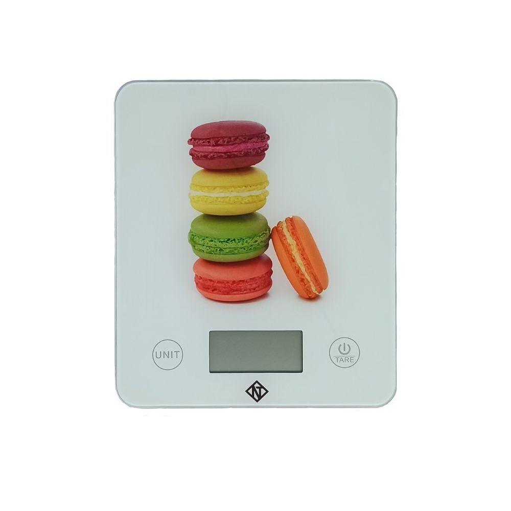 Safety Tempered Glass Platform Kitchen Scale with Macaroon Print Design