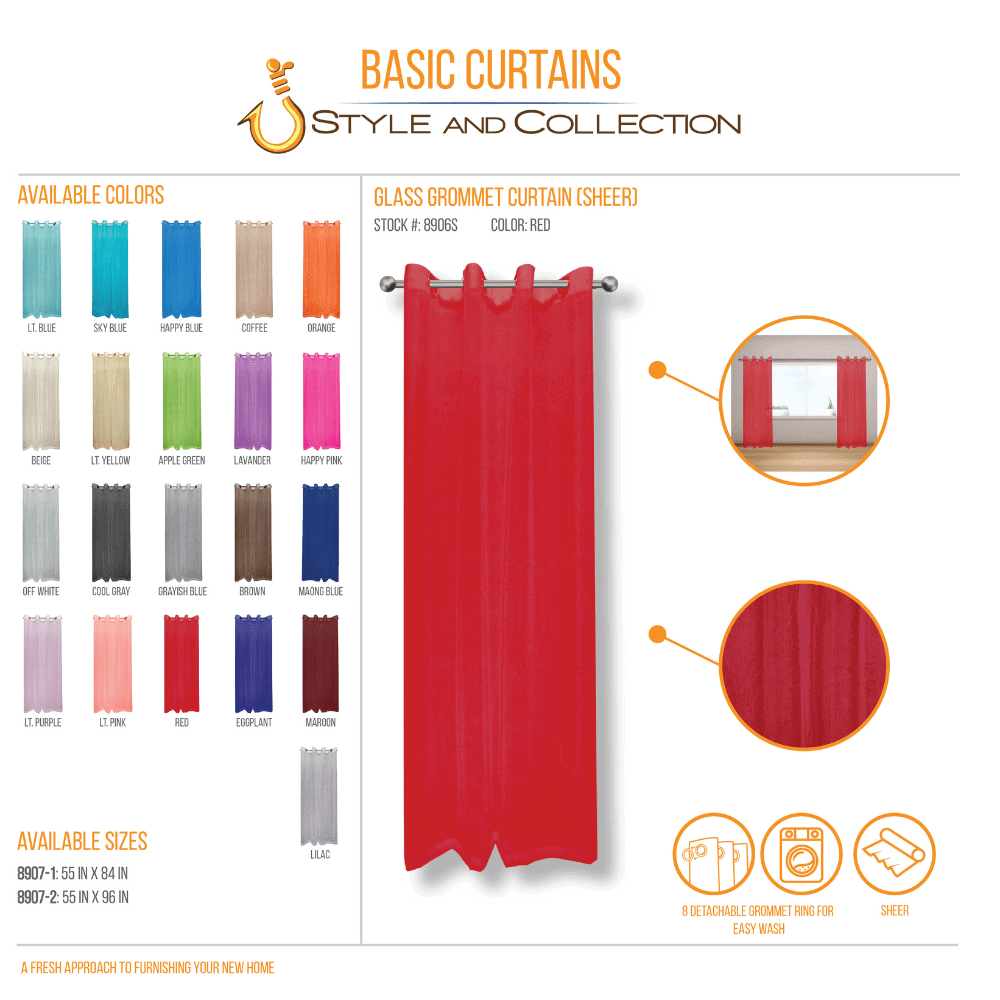 STYLE & COLLECTION Window Curtain Sheer 55" x 84" Red