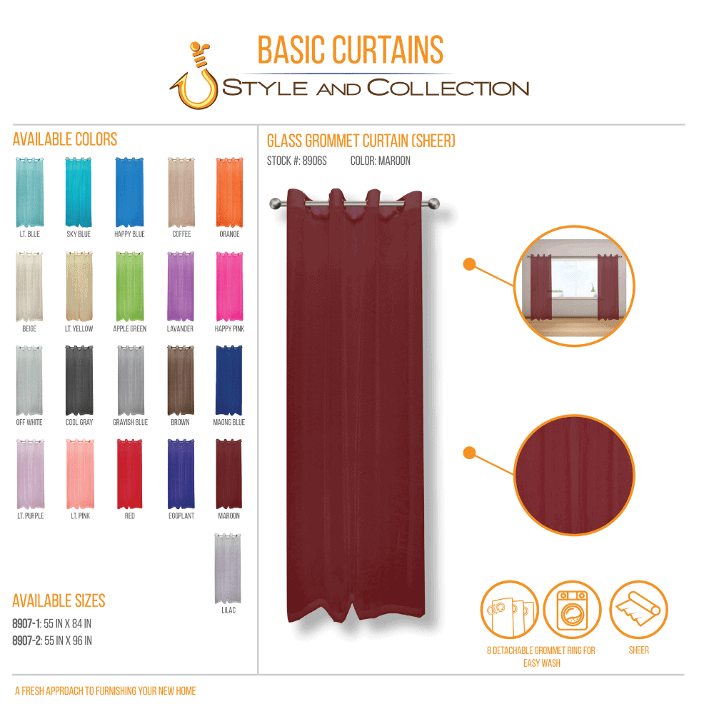 STYLE & COLLECTION Window Curtain Sheer 55" x 84" Maroon