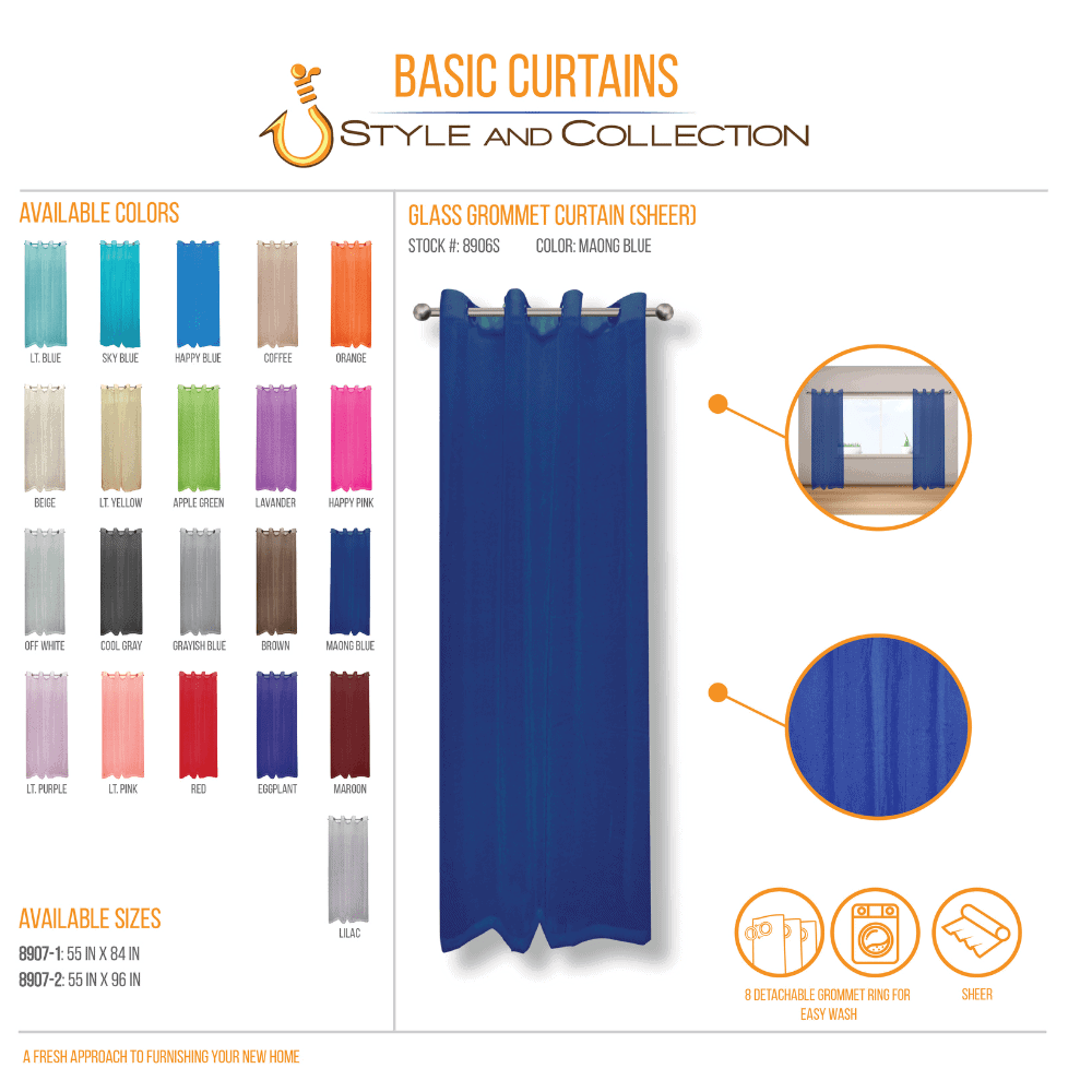 STYLE & COLLECTION Window Curtain Sheer 55" x 84" Maong Blue  