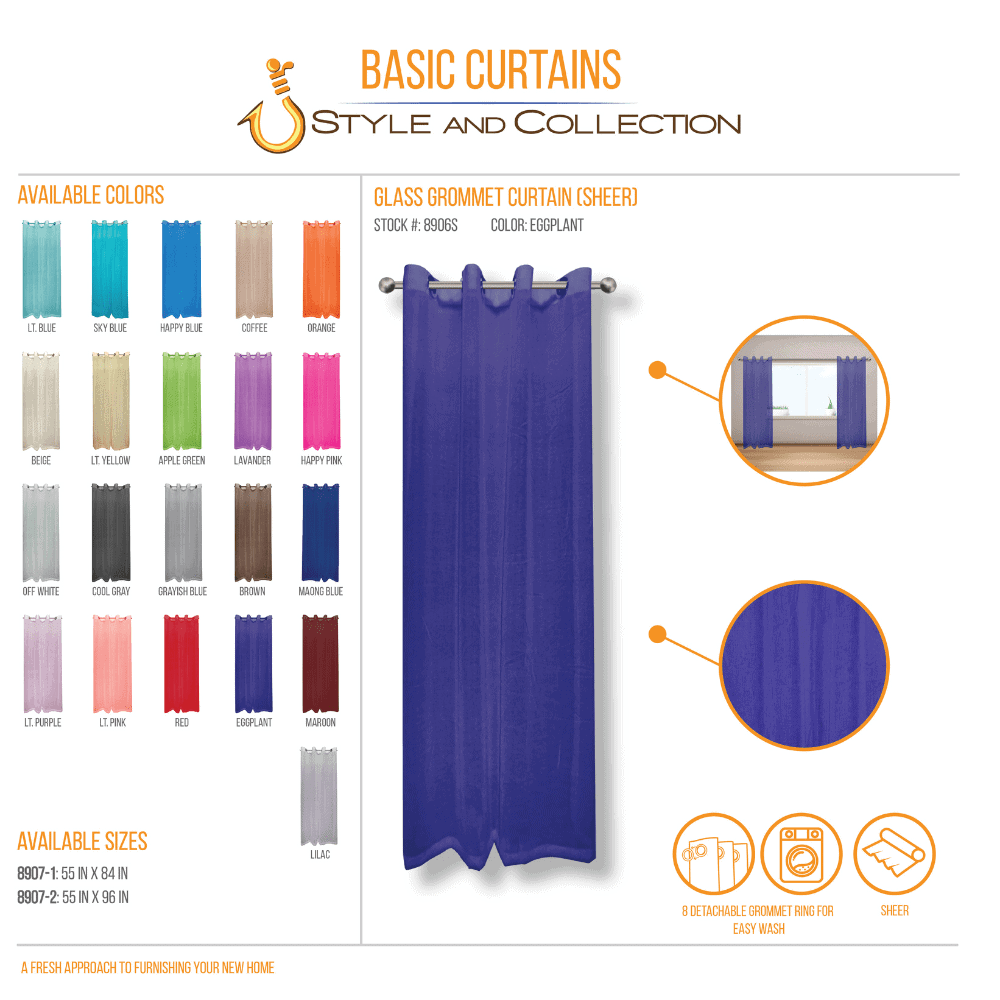 STYLE & COLLECTION Window Curtain Sheer 55" x 96" Eggplant 