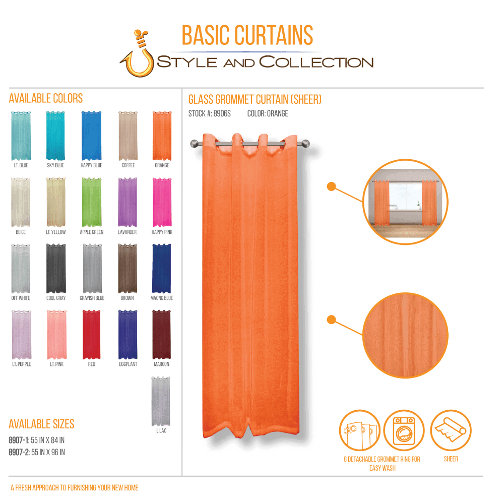 STYLE & COLLECTION Window Curtain Sheer 55" x 96" Orange 