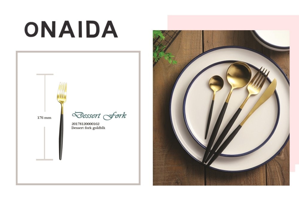 ONAIDA 176mm Dessert Fork Gold Black