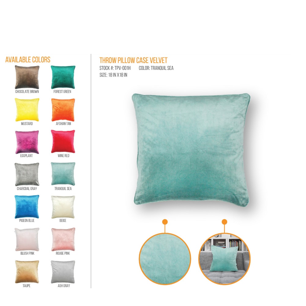 STYLE & COLLECTION Throw Pillow Case Velvet 18" x 18" Tranquil Sea 