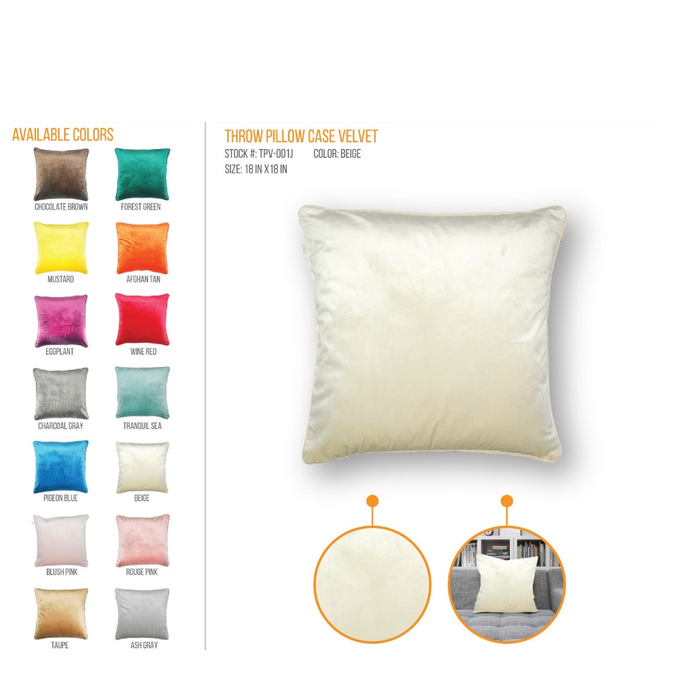 STYLE & COLLECTION Throw Pillow Case Velvet 18" x 18" Beige 