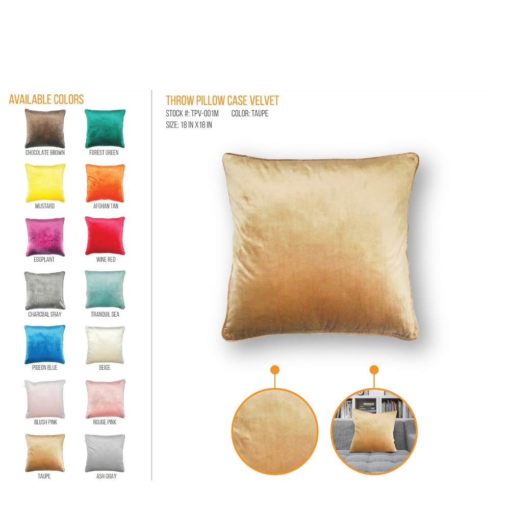 STYLE & COLLECTION Throw Pillow Case Velvet 18" x 18" Taupe 