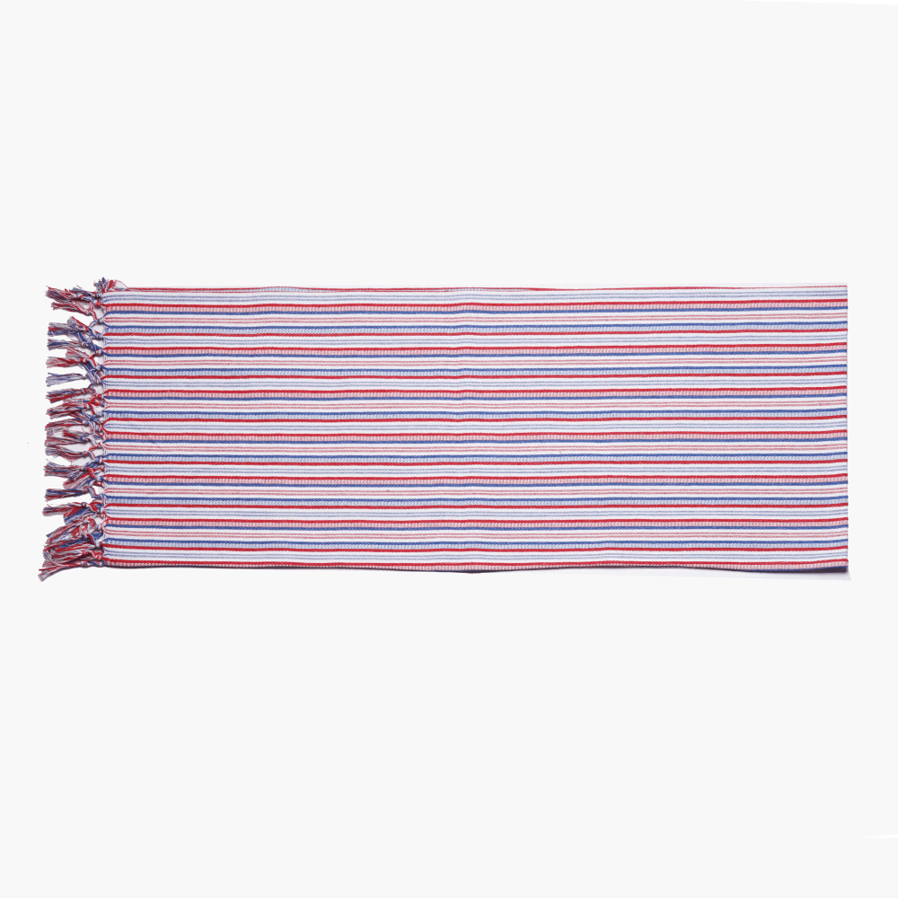 SUR LA TABLE Table Runner Fabric Stripe With Fringes Red/Blue With Multiple Size Variations