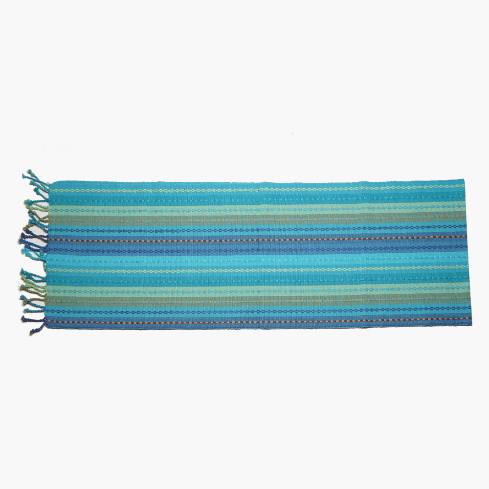Sur La Table - Table Runner Fabric Stripe w/ Fringes Blue Green
