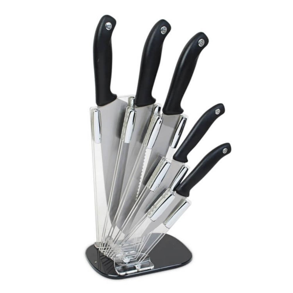 MASFLEX Chef's Knife, Bread Knife, Slicer, Utility Knife, Paring Knife, Knife Block Set - 6 pieces