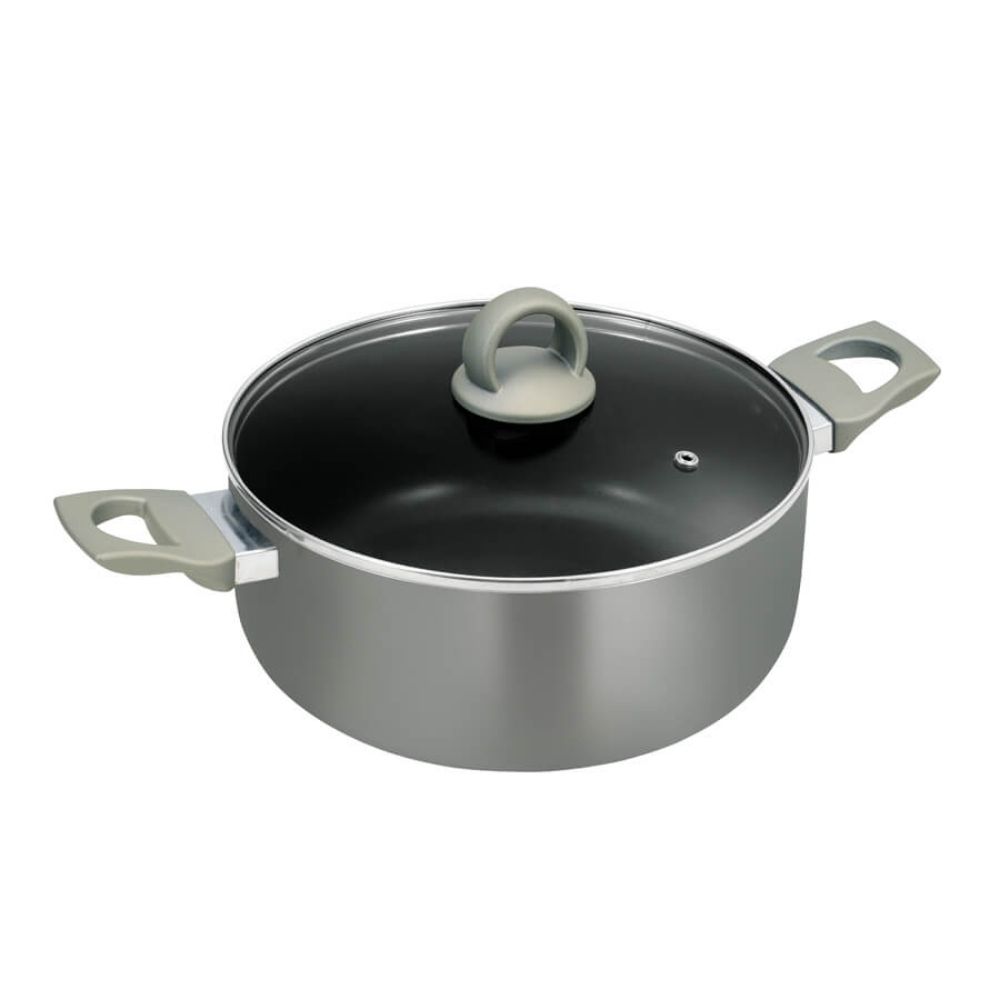 MASFLEX Platinum 3 Layer Durable Non-Stick Coating Induction Casserole Soft Touch and Heat resistant Bakelite handle and knob Tempered Glass Lid