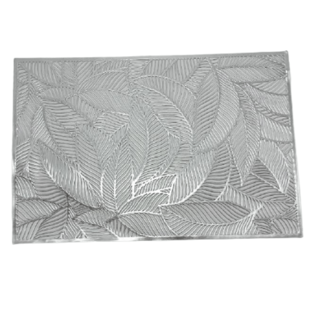 Placemat Silver Leaves Pattern Leatherette