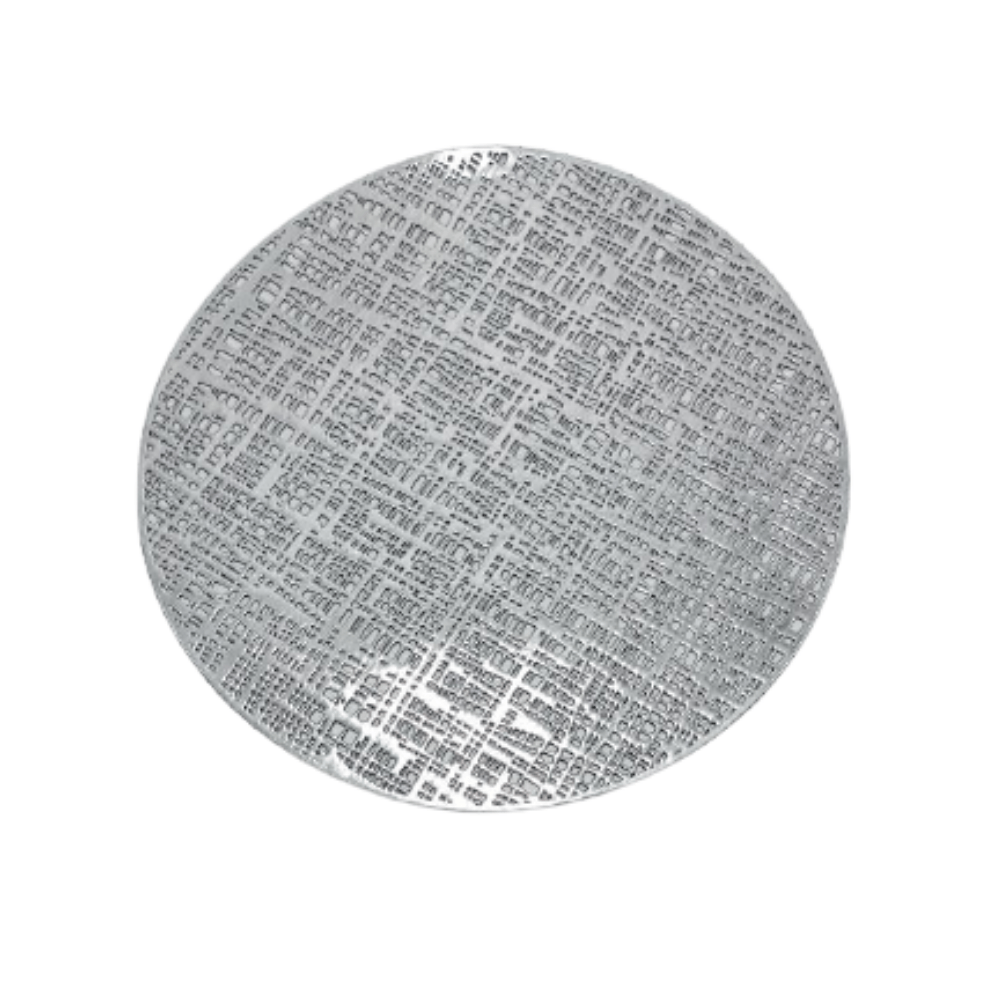 Placemat Metallic Silver Round Leatherette