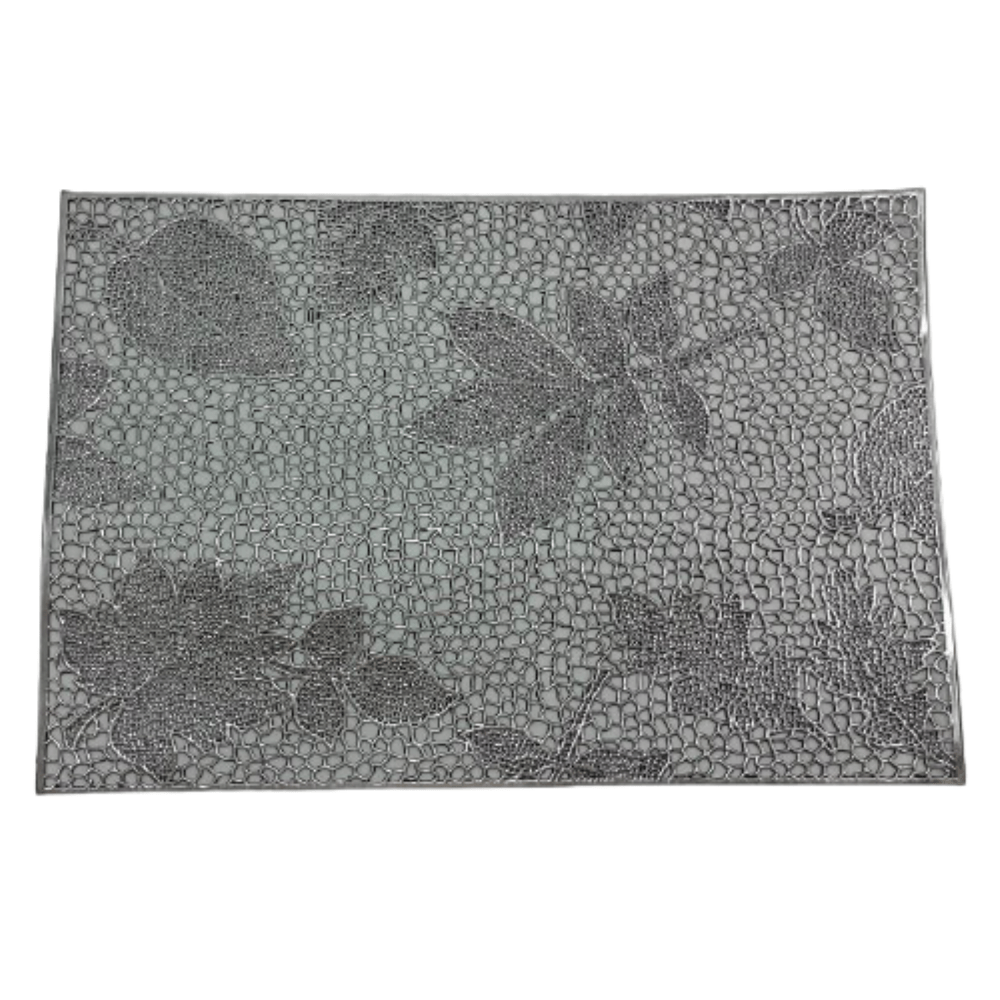 Placemat Silver Mesh & Leaves Embossed Design Leatherette
