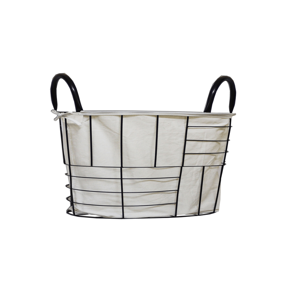 EZ SPACES Metal with Canvass Liner Rowan Oval Shaped Basket with Handle