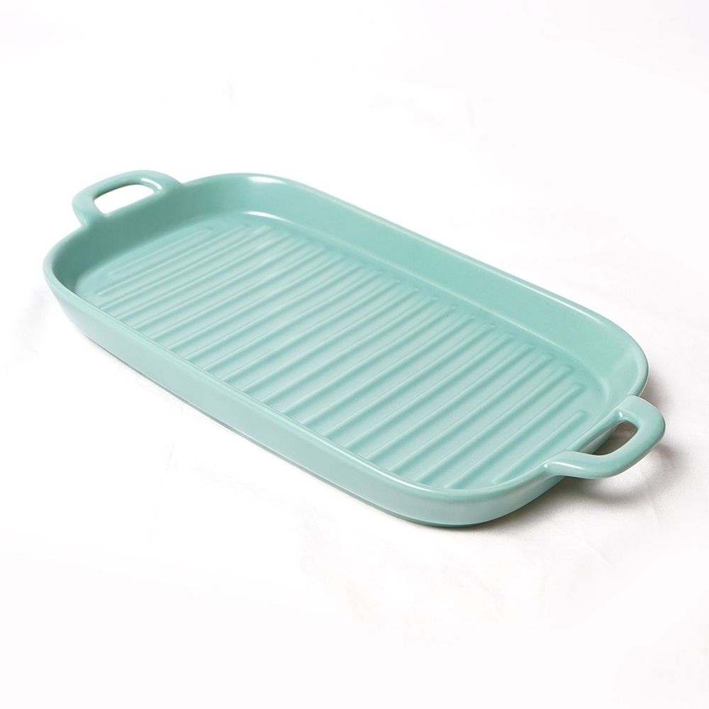 Rectangular Ceramic Bake Meal Plate Double Handle 11.75in