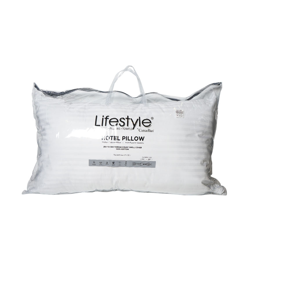 LIFESTYLE Ergonomic Hotel Pillow Cotton 300 Thread Count White With Multiple Size Variations