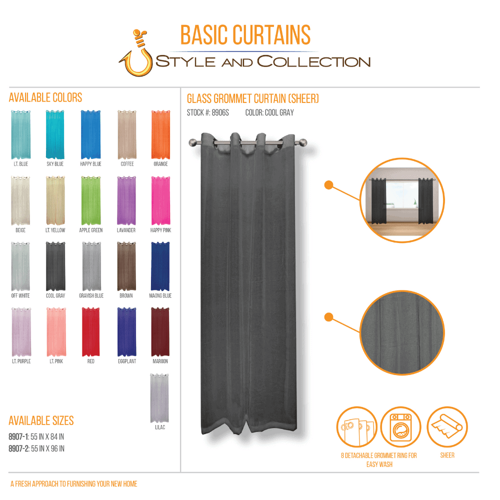 STYLE & COLLECTION Window Curtain Sheer 55" x 96" Gray 