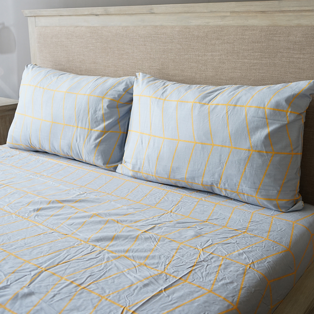 Linen N Things 3pcs Set Bedsheet Cotton 300 Thread Count Blue Gray 