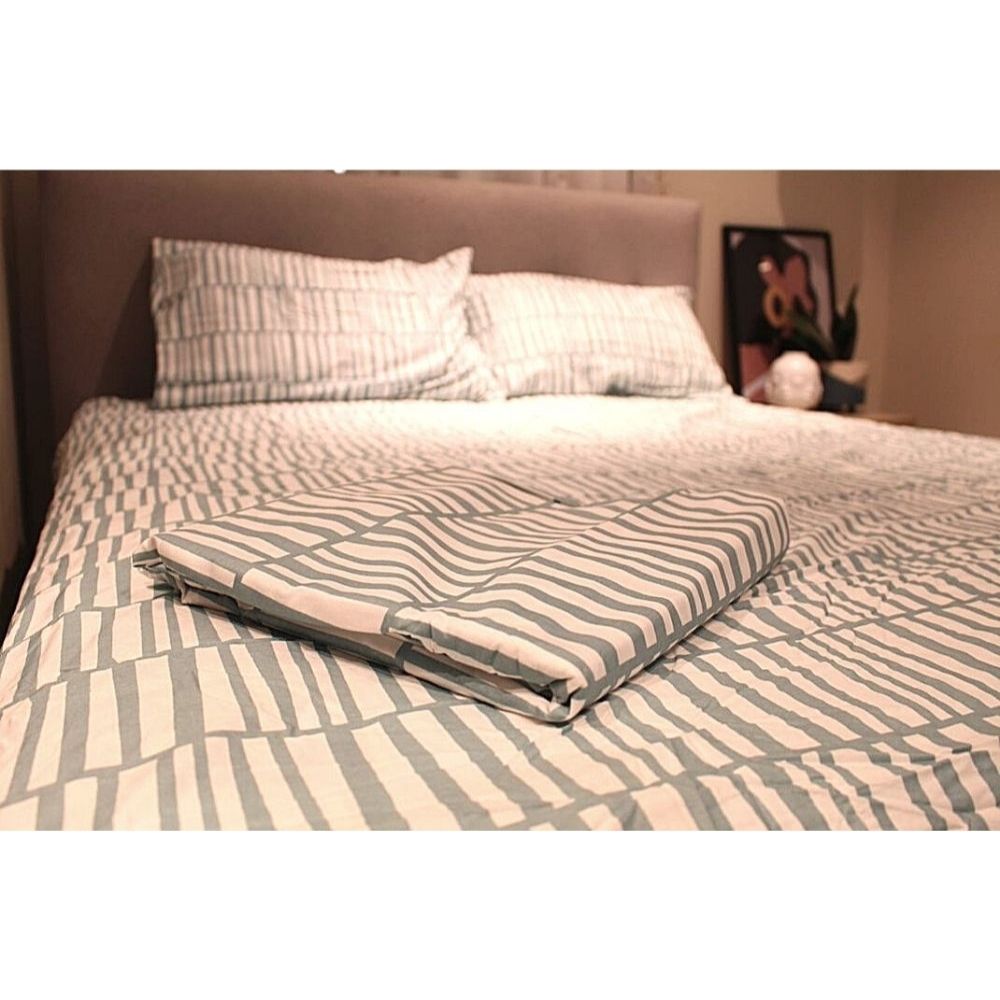 Linen N Things 4pcs Set Bedsheet Cotton 300 Thread Count Green Stripe