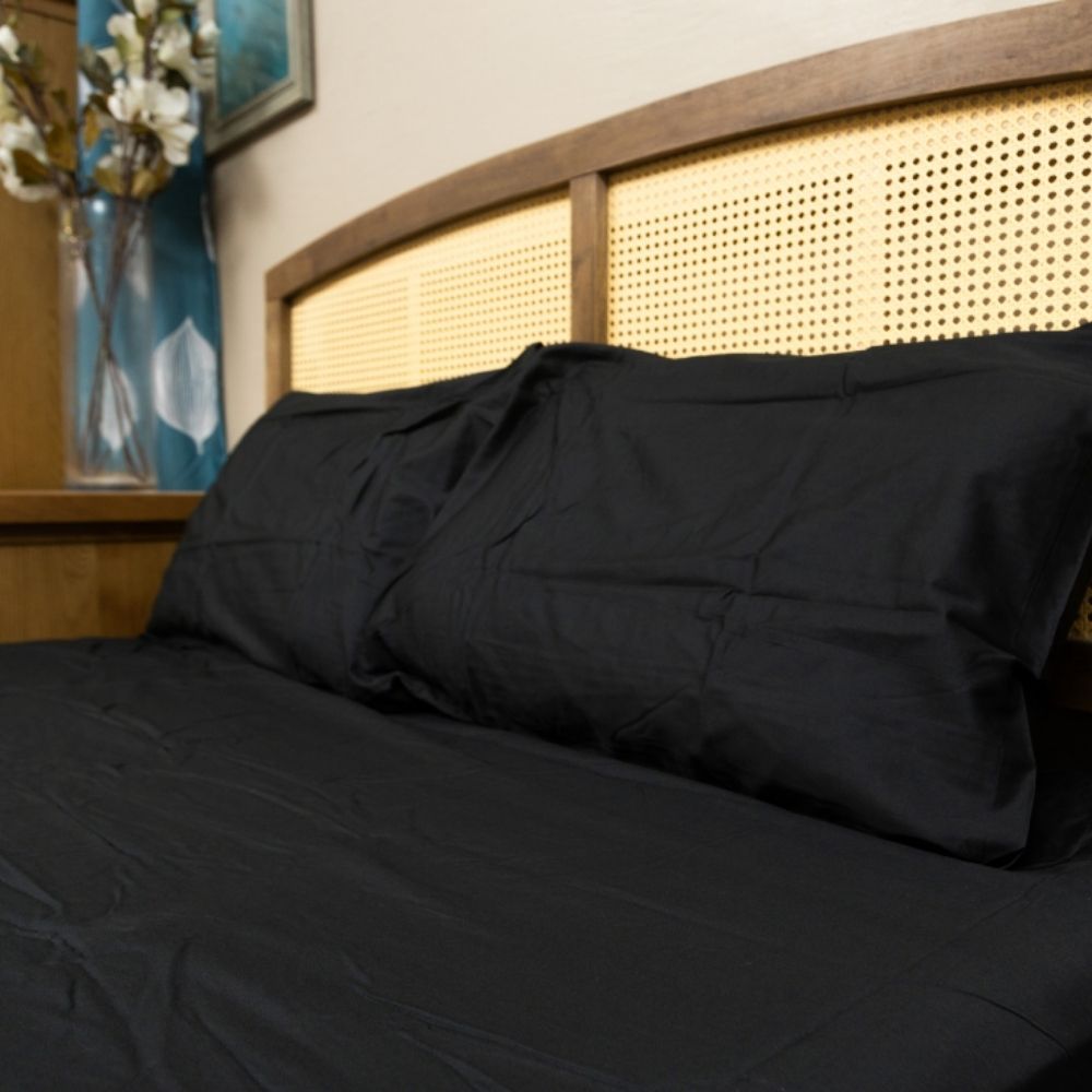 LINENS N' THINGS 3 Piece Set Bedsheet Cotton 300 Thread Count Black With Multiple Size Variations