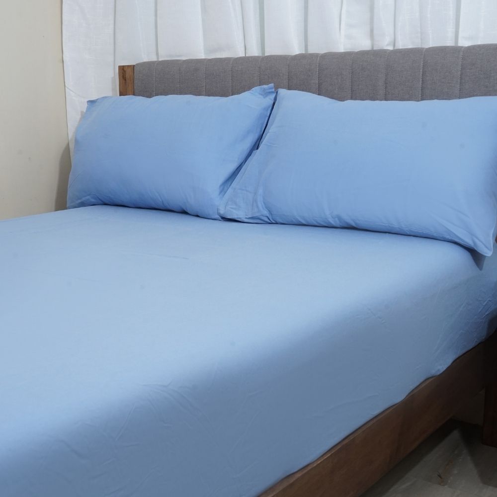 HOMETHREADS 3 Piece Set Bedsheet Blue Gray With Multiple Size Variations