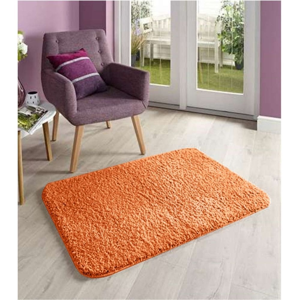 BARE FOOT Microfiber Bathroom Rug Orange With Multiple Size Variations
